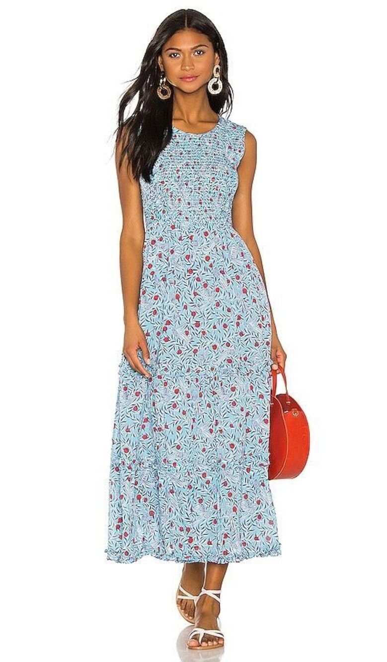 Bajanhan Delph Bird Dress Midi Smocked Size Large